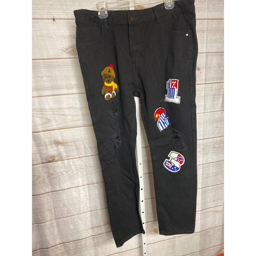 Unbranded mens Size 38 Black Distressed Patches Ankle Length Jeans